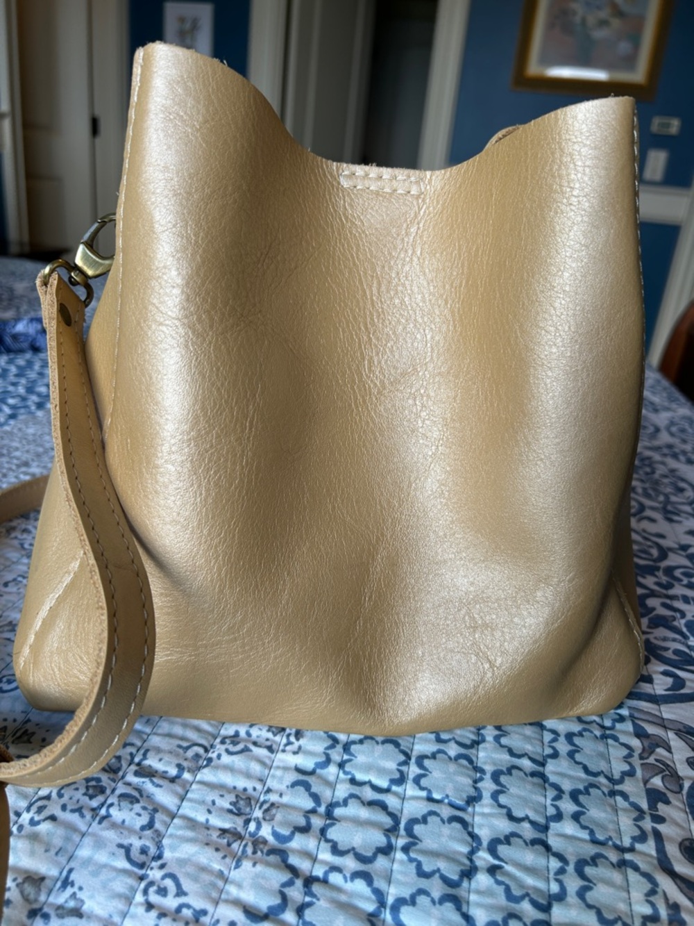 Portland Leather Goods Butterfly Bucket Bag, Champagne - Picture 3 of 8